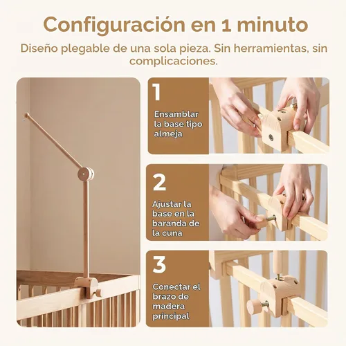 Vista 6 de let's make Brazo móvil para cuna de bebé, soporte de madera para cuna de bebé, altura ajustable para colgar cuna de bebé, accesorio para decoración