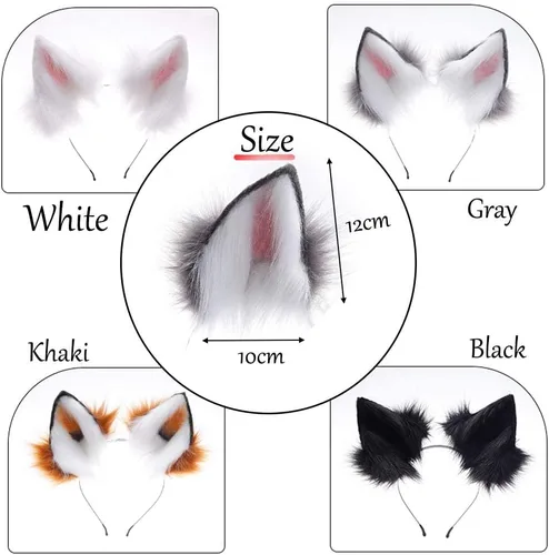 Vista 5 de QinRuan Orejas largas de piel de gato de zorro para el pelo de lobo anime, disfraz de cosplay de Halloween