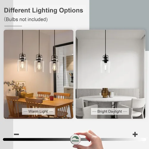 Vista 3 de Paquete de 3 Luces Colgantes para Isla de Cocina, Lámpara Colgante Negra Moderna, Luces de Isla de 47 Pulgadas, Cuerda Ajustable, Vidrio