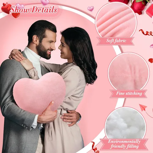 Vista 5 de Queekay 4 piezas de almohada de corazón de San Valentín lindo cojín de peluche de San Valentín en forma de corazón, almohada decorativa de peluche