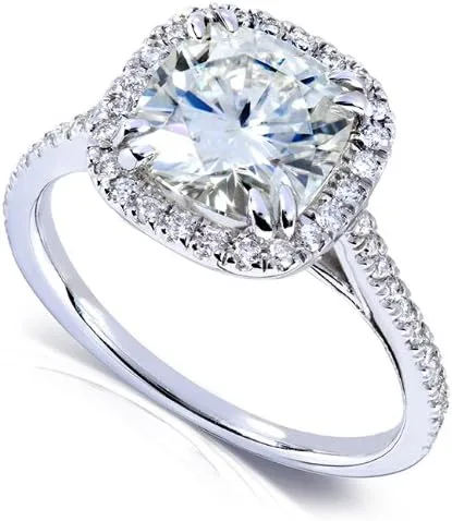Vista 4 de Kobelli Anillo de compromiso de moissanita de corte cojín 2 14 CTW oro blanco de 14 quilates (0.295in)