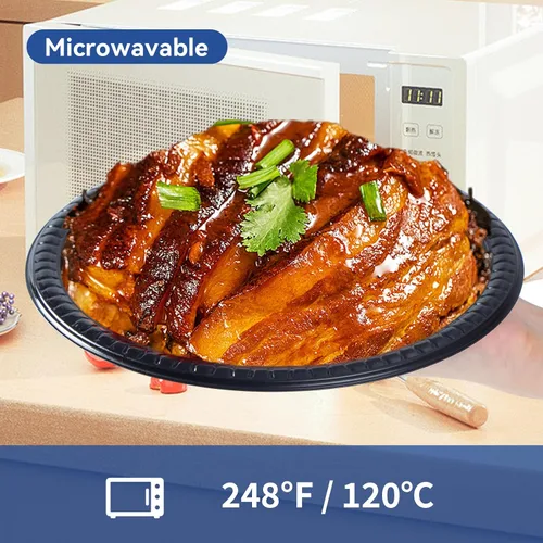 Vista 5 de Paquete de 150 platos desechables negros de 10 pulgadas, envoltura retráctil, listos para usar BPA Free Mineral-PP Microwave Safe Plastic Heavy