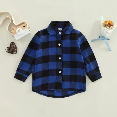 Vista 4 de Camisas de franela con botones y botones para bebé y niña, para otoño e invierno
