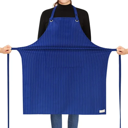 Vista 7 de ROTANET Delantal elástico a rayas para hombres y mujeres, chef, grande y alto, delantales grandes a rayas con bolsillos para cocina, impermeables