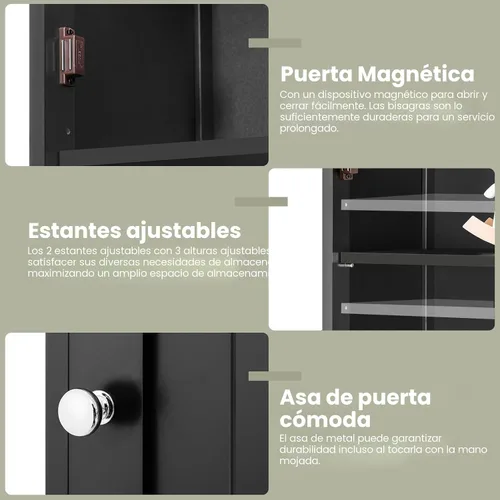 Vista 6 de Iwell Armario de baño alto negro con 2 puertas y 1 cajón, armario de almacenamiento de baño con estantes ajustables, unidad de almacenamiento