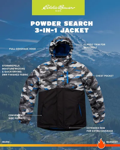 Vista 3 de Eddie Bauer Chaqueta de esquí para niños, abrigo impermeable 3 en 1 con aislamiento y chaqueta extraíble para niños y niñas (3-16)