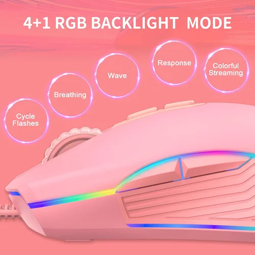 Vista 2 de IULONEE Mouse tipo C, mouse USB C con cable para juegos, ergonómico 4 RGB retroiluminación 3200 DPI compatible