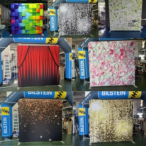 Vista 6 de Telón de fondo de cabina de fotos de 8 pies, logotipo personalizado, impresión de doble cara con soporte de tubo de aluminio y bolsa de transporte