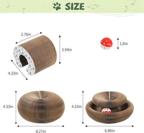 Vista 6 de SENCONE Organlada - Rascador de cartón para gatos con bola de campana, almohadilla plegable para rascar gatos, un juguete mágico para gatos