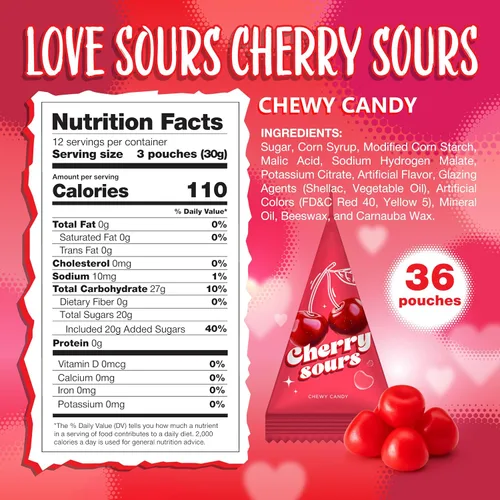 Vista 2 de Cherry Sours Candy, 36 mini paquetes envueltos individualmente