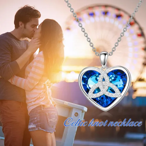 Vista 5 de LONAGO Irish Gifts for Women Heart Celtic Knot Necklace with Heart Shape Blue Crystal from Austria Birthday Gift for Women Girl
