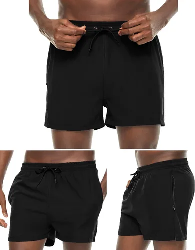 Vista 3 de Traje de baño para hombre de 5 pulgadas elástico de secado rápido con bolsillos con cremallera