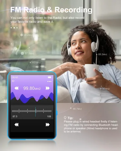 Vista 6 de Reproductor MP3 de 64 GB con pantalla táctil completa de 2.4", reproductor de música con Bluetooth 5.3, reproductor de música portátil con calidad