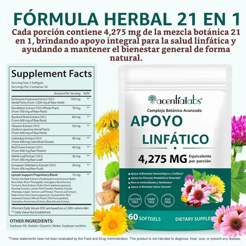Vista 7 de Suplementos de drenaje linfático: 4275 mg de apoyo del sistema linfático a base de hierbas con diente de león, bardana, equinácea, cúrcuma