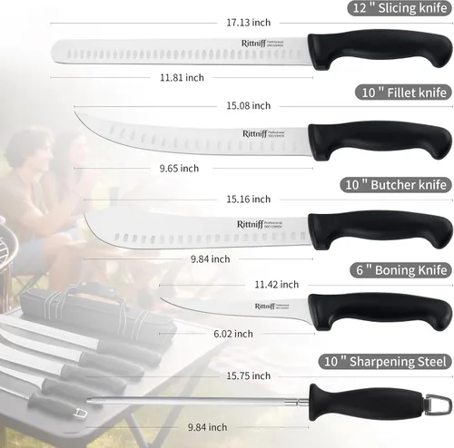 Vista 4 de 5 cuchillos de chef con bolsa de rollo, juego de cuchillos de cocina, cuchillo afilado de acero inoxidable para cortar carne, frutas y verduras