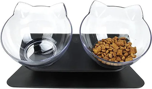 Vista 7 de Luck Dawn Cuencos elevados dobles para gatos con soporte elevado, 15 cuencos inclinados para gatos, soporte protector de cuello, comedero elevado
