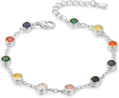 Vista 2 de Pulsera de piedras preciosas de arcoíris doradas, pulsera de piedra de circón delicada, regalo para fiesta, cumpleaños, Navidad
