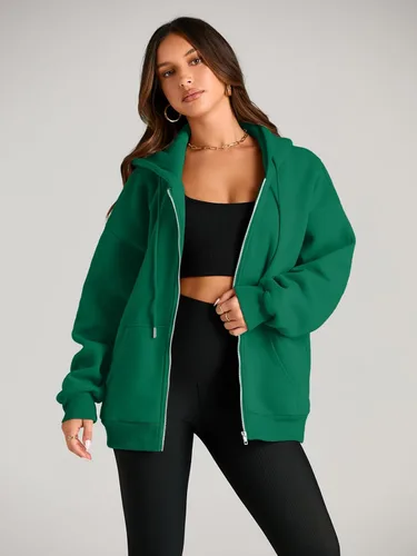 Vista 3 de EFAN Sudaderas con capucha lindas para mujer con cordón y cremallera, chaqueta de otoño de gran tamaño, sudaderas casuales con bolsillo