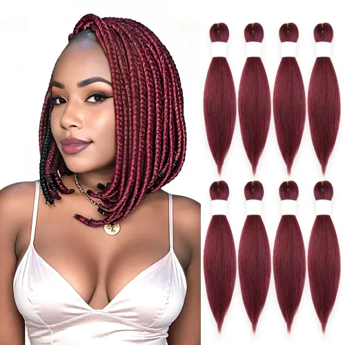 Vista 37 de Cabello trenzado burdeos, 10 pulgadas, 4 paquetes Cabello preestirado, trenzas de ganchillo cortas y rectas, textura Yaki, fibra sintética