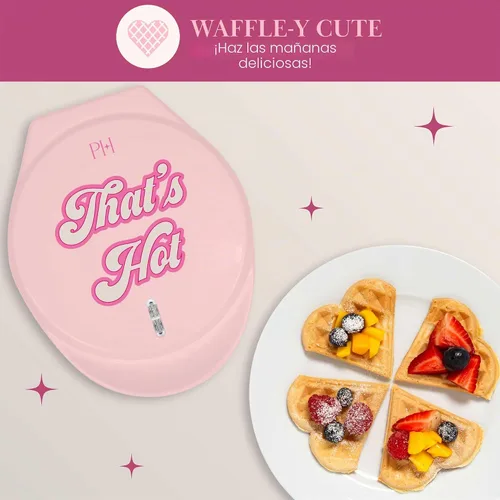 Vista 6 de Paris Hilton Máquina para hacer waffles de corazón, hace 5 mini waffles en forma de corazón o 1 waffle individual, placas antiadherentes fáciles