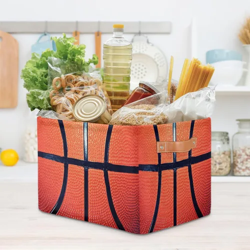 Vista 7 de Cesta de almacenamiento pequeña con asas para niños, juguetes de baloncesto, pelota deportiva, cubos de almacenamiento plegables de tela, cesta