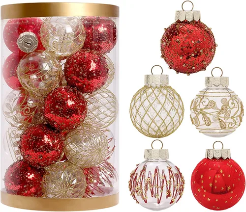 Vista 10 de 25 bolas de Navidad de 2.4 pulgadas, adornos surtidos para árbol de Navidad, inastillables, mini esferas colgantes para Navidad, vacaciones, bodas