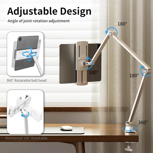 Vista 2 de LULULOOK Soporte para iPad, soporte de aleación de aluminio, ajustable para escritorio, compatible con iPad Pro 12.9, Mini, Galaxy Tabs, iPhone 16