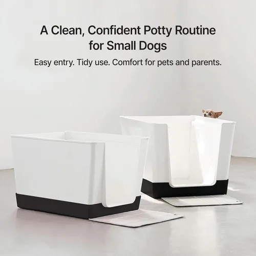 Vista 2 de DoggyBathroom - Orinal para perros de interior con paredes altas y entrada baja para perros pequeños, soporte vertical, protector contra Negro