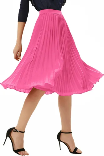 Vista 120 de GRACE KARIN - Falda plisada de gasa para mujer, con cintura alta y elástica, vuelo, corte acampanado y longitud por debajo de la rodilla
