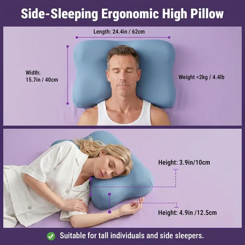 Vista 2 de ZZ-WELL Almohada refrescante para dormir de lado, almohada cervical patentada para dormir, almohada ergonómica curvada de espuma viscoelástica