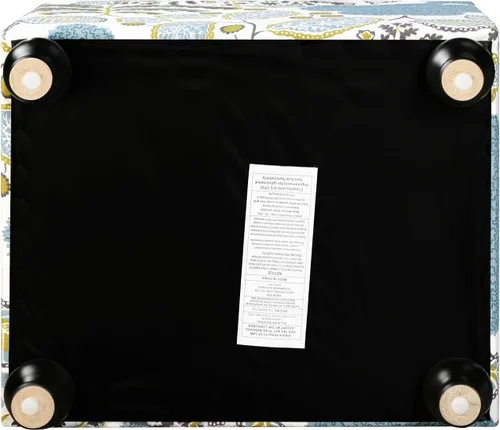 Vista 9 de Adeco Otomana Almacenadora Colorida con Almacenamiento, Otomana de 53 cm de Lino con Reposapiés y Tapa con Bisagra con Patrón de Hojas Azules