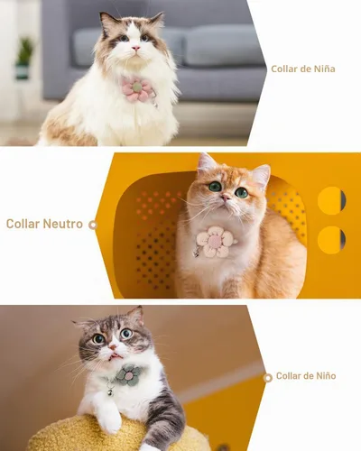Vista 7 de Collar de gato de terciopelo suave con campana, collar ajustable para Rosa (Flower Pink)