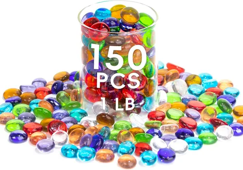 Vista 12 de 1 LB de mármoles de vidrio azul, cuentas de vidrio planas mini~150 PIEZAS para rellenos de jarrón, guijarros de gemas florales de Mancala, rocas