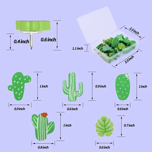 Vista 4 de 30 pines decorativos de cactus para pulgares en verde, bonita decoración de oficina para tablero de anuncios de corcho, fotos, mapas de pared