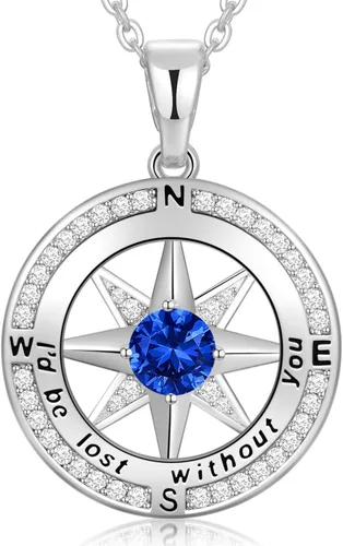Vista 17 de Peeshow Collar para mujer, brújula, piedra natal, joyería de cumpleaños, aniversario, ideas para su novia, regalo romántico de amor en Navidad, día