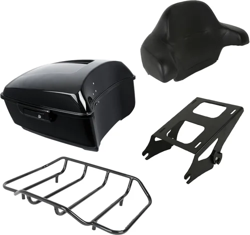 Vista 28 de XMT-MOTO King Tour Trunk + almohadilla de respaldo envolvente+estante de montaje negro+accesorios de acoplamiento para Harley Touring Road King Road
