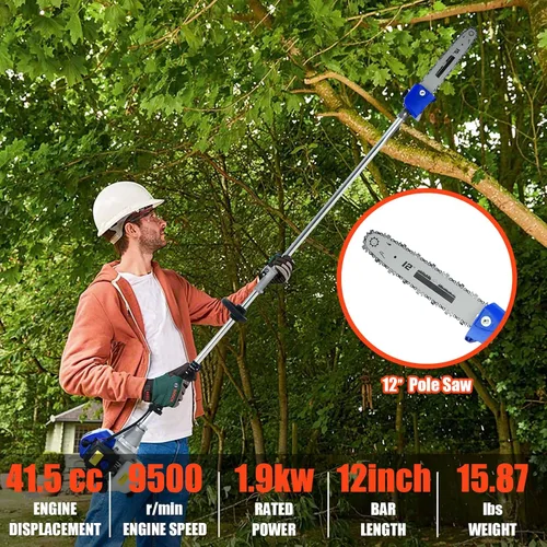 Vista 3 de Cortadora de setos a gas 5 en 1, desbrozadora multifunción de 41.5 cc, 2 tiempos, cortador de cepillo, sierra de poste, herramienta de césped a gas