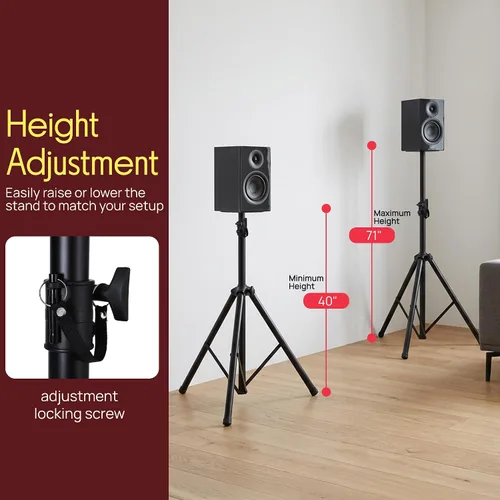 Vista 2 de Pyle Soporte universal para altavoz con montaje de trípode de alta resistencia y altura ajustable de 40" a 71", inserto compatible de 35mm