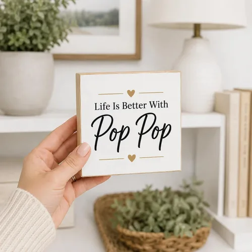 Vista 5 de Letrero de madera Pop Pop con texto en inglés "I Have a Hero I Call Him
