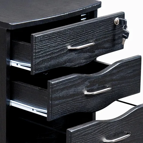 Vista 7 de Archivador rodante de 3 cajones con cerradura, archivador debajo del escritorio con ruedas, soporte para impresora, estante de impresora móvil