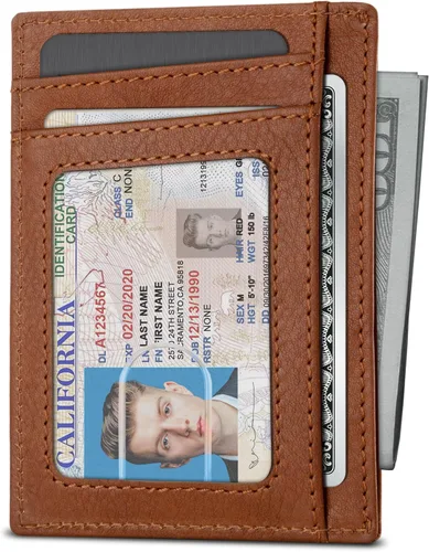 Vista 2 de SERMAN BRANDS RFID Blocking Slim Minimalist Mens Front Pocket Wallet. Thin Card Holder. Full Grain Leather Wallets for Men