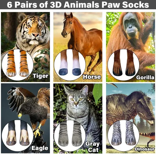 Vista 2 de Mczan Divertidos calcetines de pata de animal, calcetines de garra de perro, regalo de Navidad para adultos, hombres, mujeres y niños, relleno