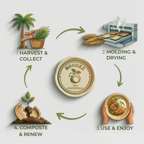 Vista 3 de brheez - Platos y cuencos de bambú desechables, diseño de hoja de palma, biodegradables