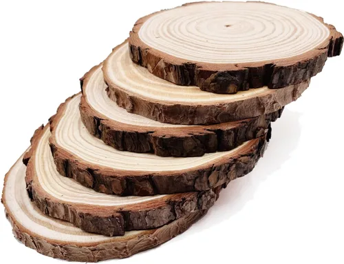 Vista 8 de Discos redondos naturales, rebanadas de madera rústica, 4 piezas de 8.2-9 pulgadas, kit de madera sin terminar, círculos para manualidades