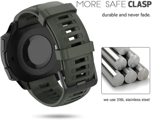 Vista 3 de NotoCity Correa de repuesto para Garmin Instinct, silicona suave, compatible con Garmin Instinct 2/Solar/Tactical(verde militar)
