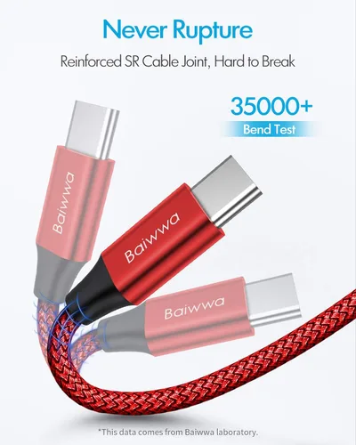 Vista 5 de Baiwwa Cable de carga rápida de 10 pies de USB tipo C (2), cable trenzado de USB-A a USB-C compatible con Samsung Galaxy Note 20, 10, S22, S21, S20