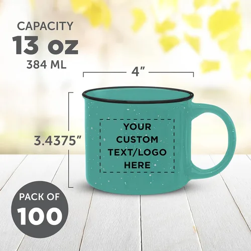 Vista 5 de DISCOUNT PROMOS Juego de 100 tazas de café personalizadas de cerámica para fogata, 13 onzas, paquete personalizado a granel, perfecto para té