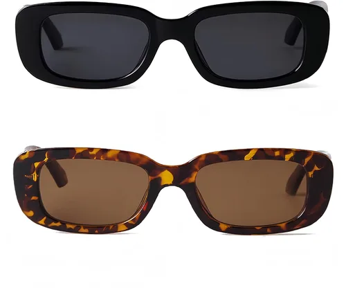 Vista 2 de BUTABY Gafas de sol rectangular para mujer retro, gafas de conducción, gafas de los años 90, vintage, marco estrecho cuadrado, protección UV400