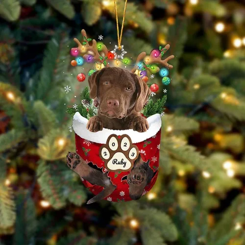 Vista 21 de Adornos personalizados de Pug cervatillo – Decoración personalizada para árbol de Navidad con patas de bolsillo de nieve