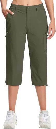 Vista 2 de TACVASEN Pantalones capri de senderismo para mujer, 5 bolsillos, ligeros, de secado rápido, debajo de la rodilla, pantalones cortos deportivos